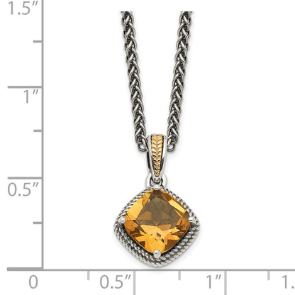 14K/Silver Two-Tone Shey Couture Sterling Silver With 14K Accent 18 Inch Antiqued Cushion Citrine Necklace