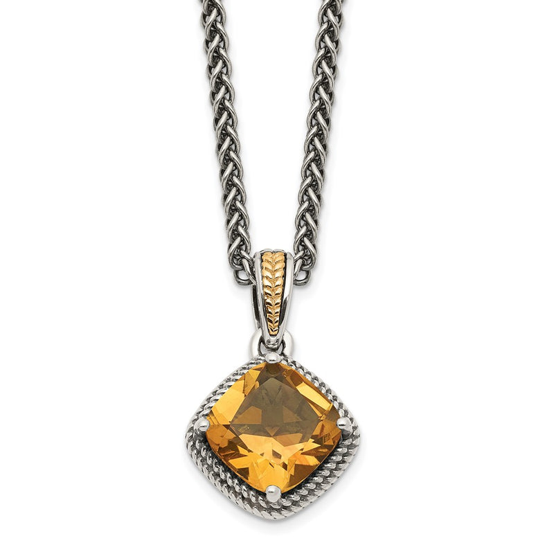 14K/Silver Two-Tone Shey Couture Sterling Silver With 14K Accent 18 Inch Antiqued Cushion Citrine Necklace