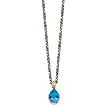 14K/Silver Two-Tone Shey Couture Sterling Silver Rhodium-Plated With 14K Accent 18 Inch Antiqued Pear Shaped Blue Topaz Necklace