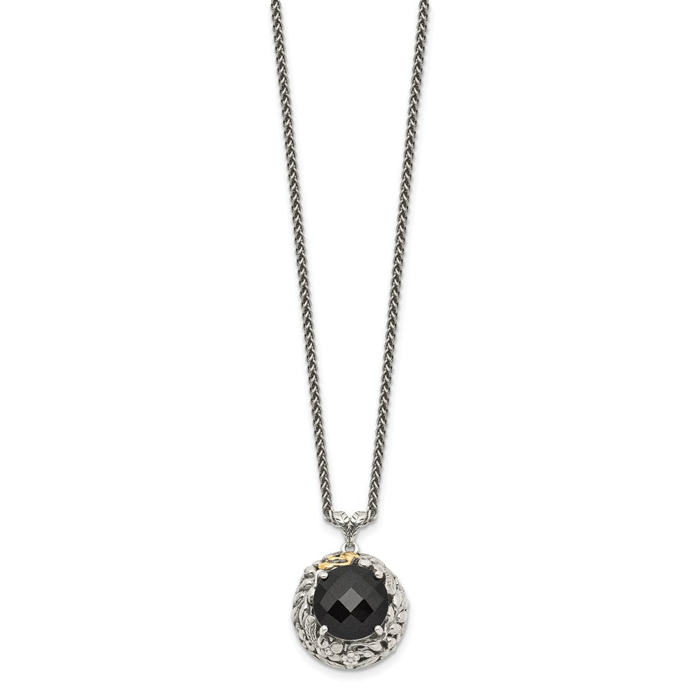 14K/Silver Two-Tone Shey Couture Sterling Silver With 14K Accent 18 Inch Antiqued Checkerboard-Cut Black Onyx Necklace