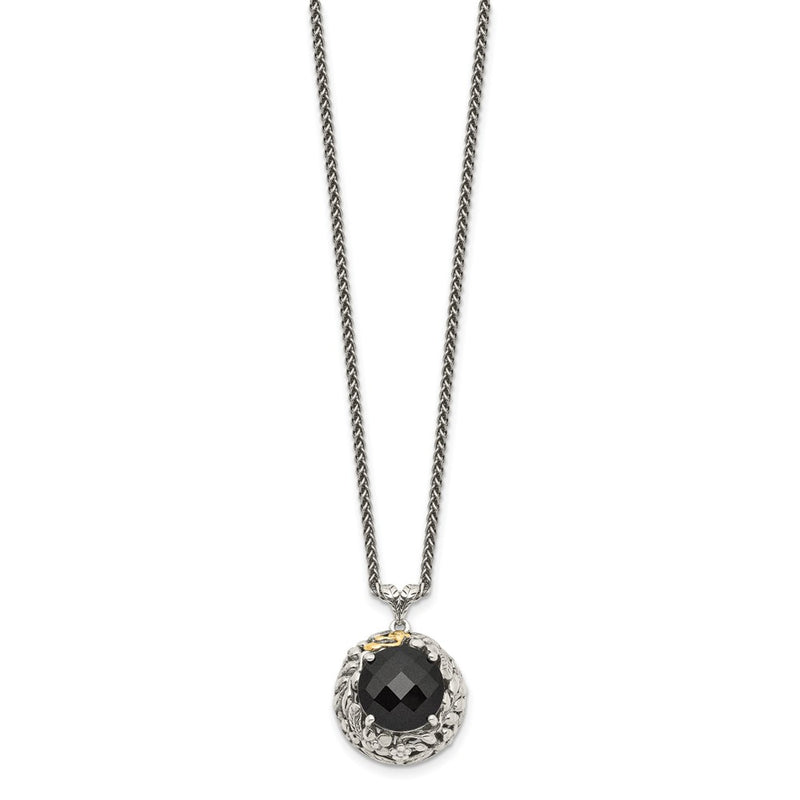 14K/Silver Two-Tone Shey Couture Sterling Silver With 14K Accent 18 Inch Antiqued Checkerboard-Cut Black Onyx Necklace