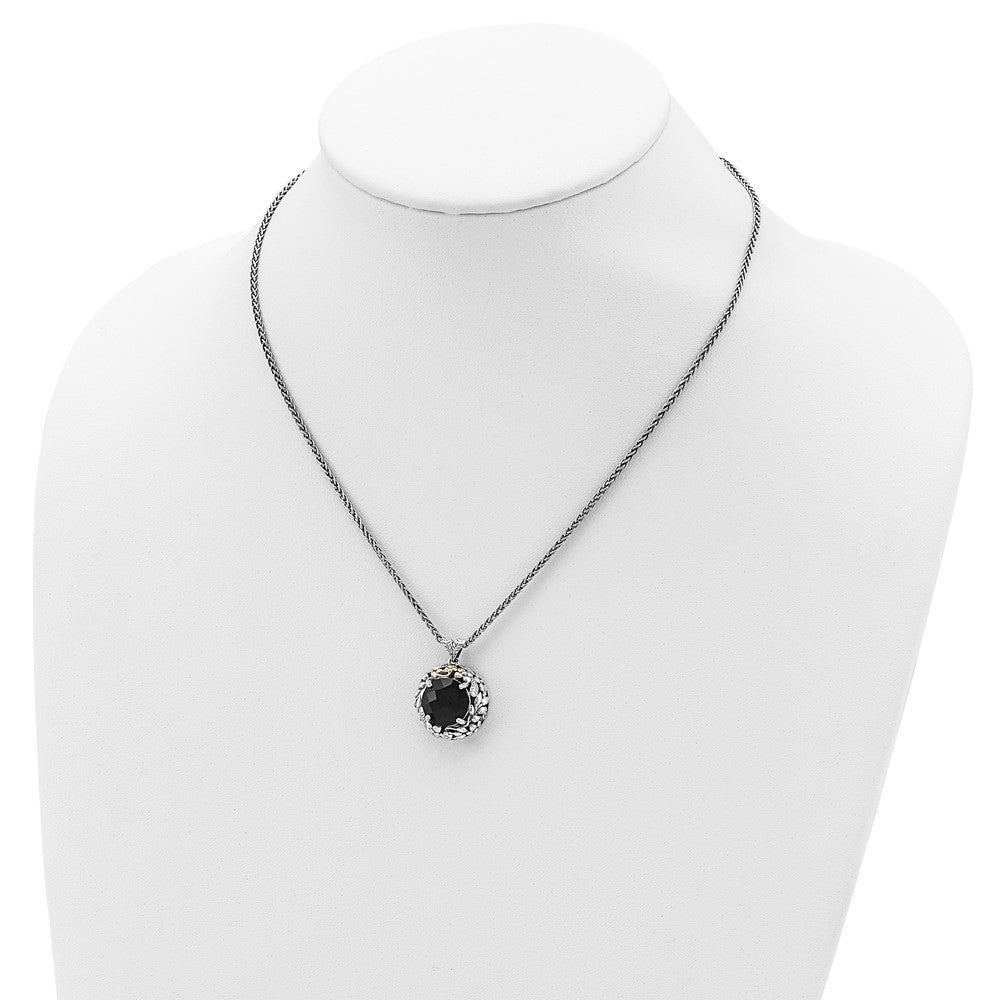 14K/Silver Two-Tone Shey Couture Sterling Silver With 14K Accent 18 Inch Antiqued Checkerboard-Cut Black Onyx Necklace