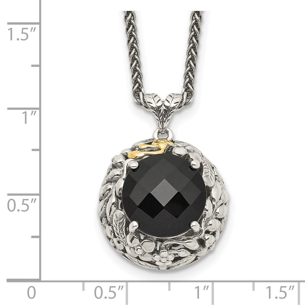 14K/Silver Two-Tone Shey Couture Sterling Silver With 14K Accent 18 Inch Antiqued Checkerboard-Cut Black Onyx Necklace