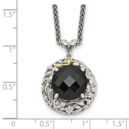 14K/Silver Two-Tone Shey Couture Sterling Silver With 14K Accent 18 Inch Antiqued Checkerboard-Cut Black Onyx Necklace