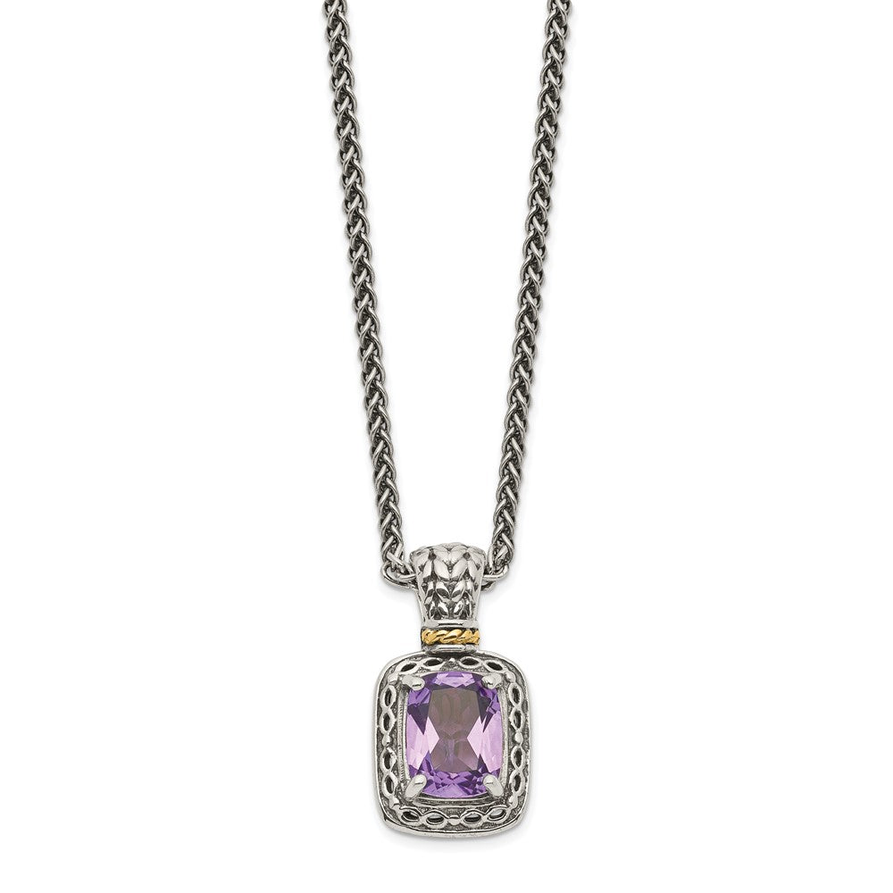 14K/Silver Two-Tone Shey Couture Sterling Silver With 14K Accent 18 Inch Antiqued Cushion Amethyst Necklace