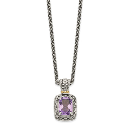 14K/Silver Two-Tone Shey Couture Sterling Silver With 14K Accent 18 Inch Antiqued Cushion Amethyst Necklace