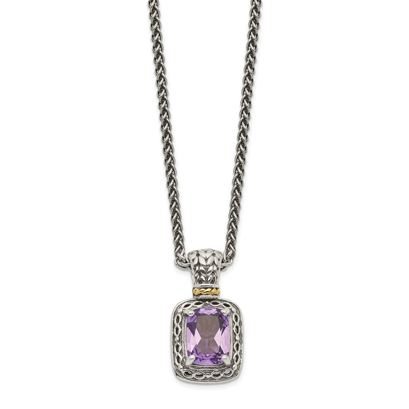 14K/Silver Two-Tone Shey Couture Sterling Silver With 14K Accent 18 Inch Antiqued Cushion Amethyst Necklace