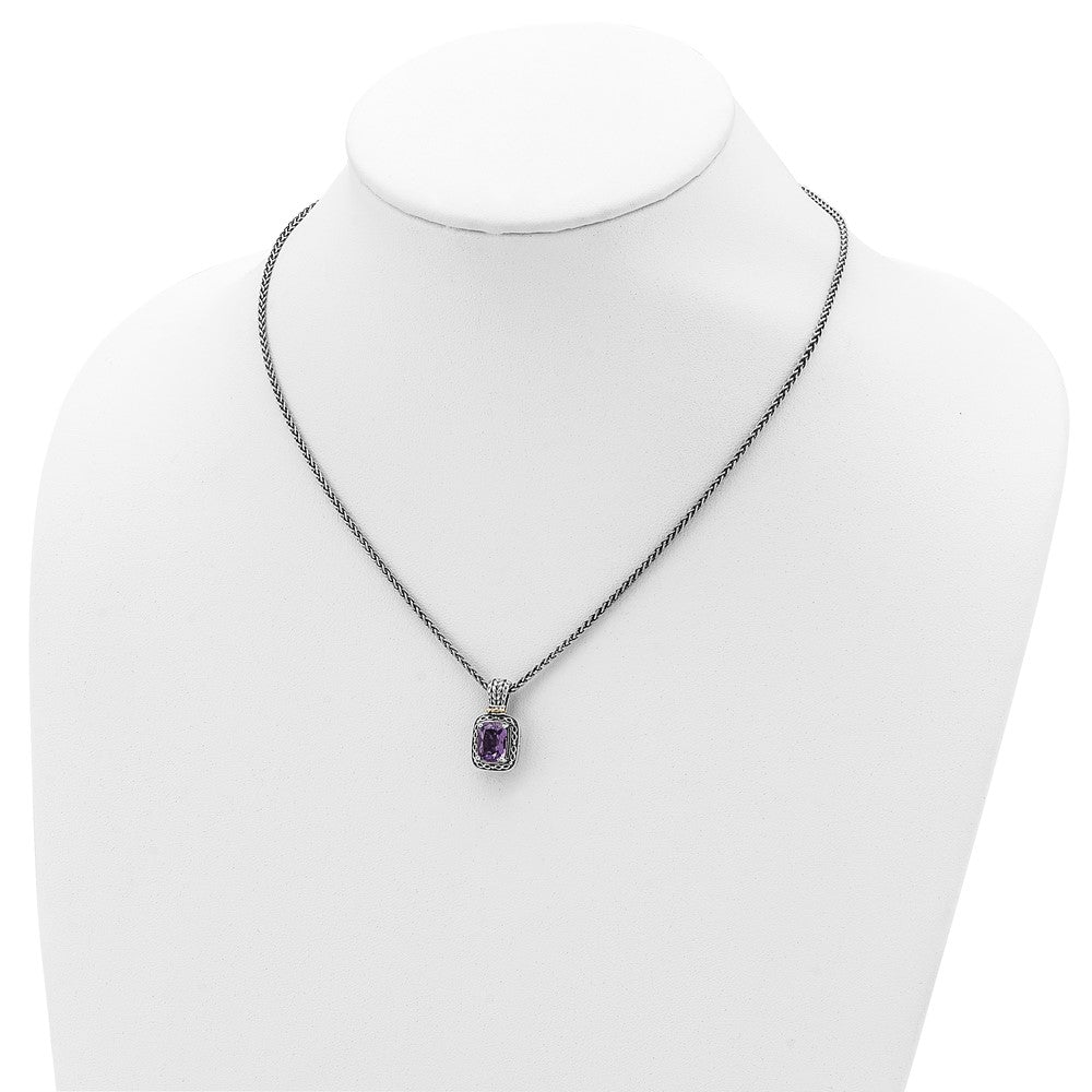 14K/Silver Two-Tone Shey Couture Sterling Silver With 14K Accent 18 Inch Antiqued Cushion Amethyst Necklace