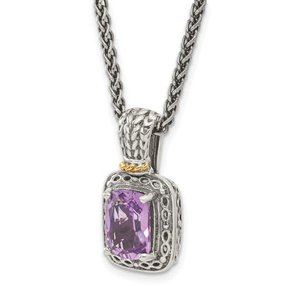 14K/Silver Two-Tone Shey Couture Sterling Silver With 14K Accent 18 Inch Antiqued Cushion Amethyst Necklace