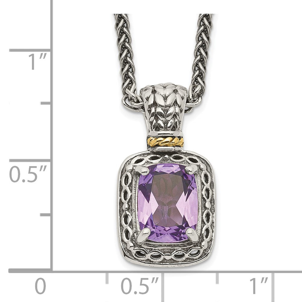 14K/Silver Two-Tone Shey Couture Sterling Silver With 14K Accent 18 Inch Antiqued Cushion Amethyst Necklace