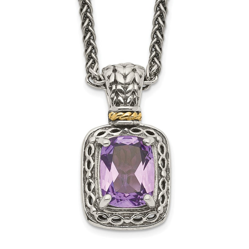 14K/Silver Two-Tone Shey Couture Sterling Silver With 14K Accent 18 Inch Antiqued Cushion Amethyst Necklace