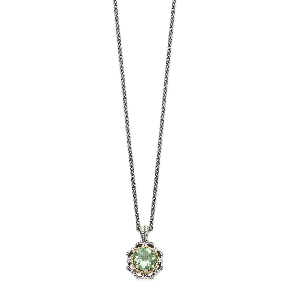 14K/Silver Two-Tone Shey Couture Sterling Silver With 14K Accent 18 Inch Antiqued Round Green Quartz And Diamond Necklace