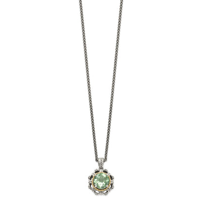 14K/Silver Two-Tone Shey Couture Sterling Silver With 14K Accent 18 Inch Antiqued Round Green Quartz And Diamond Necklace