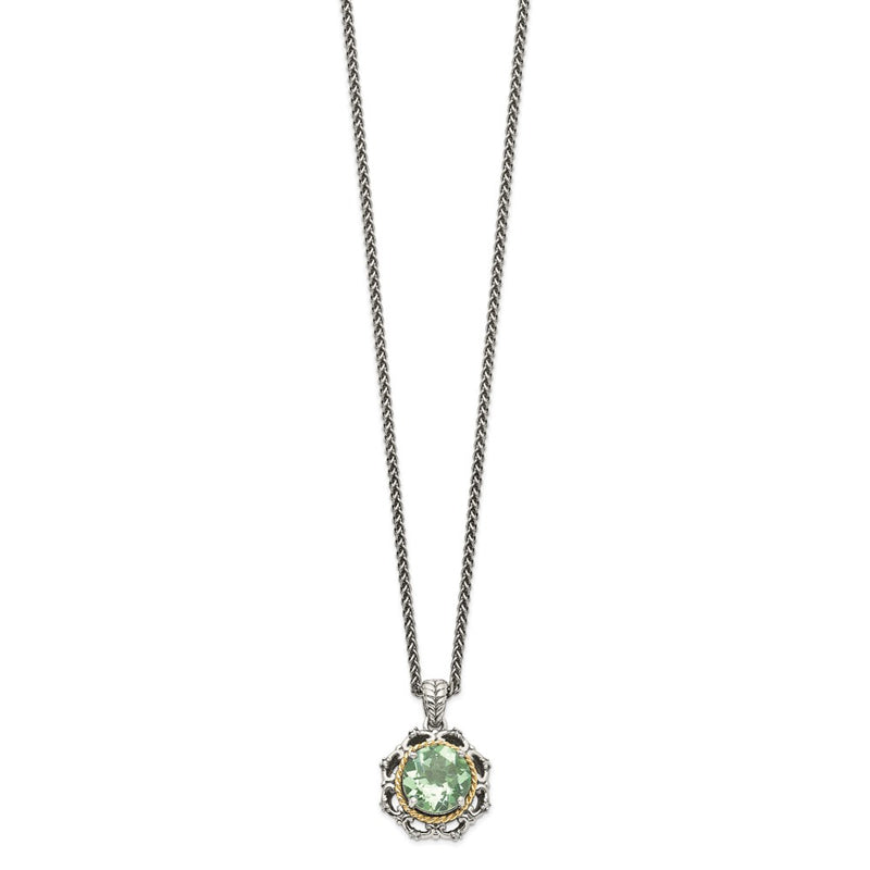 14K/Silver Two-Tone Shey Couture Sterling Silver With 14K Accent 18 Inch Antiqued Round Green Quartz And Diamond Necklace