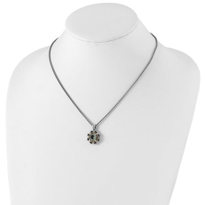 14K/Silver Two-Tone Shey Couture Sterling Silver With 14K Accent 18 Inch Antiqued Round Green Quartz And Diamond Necklace