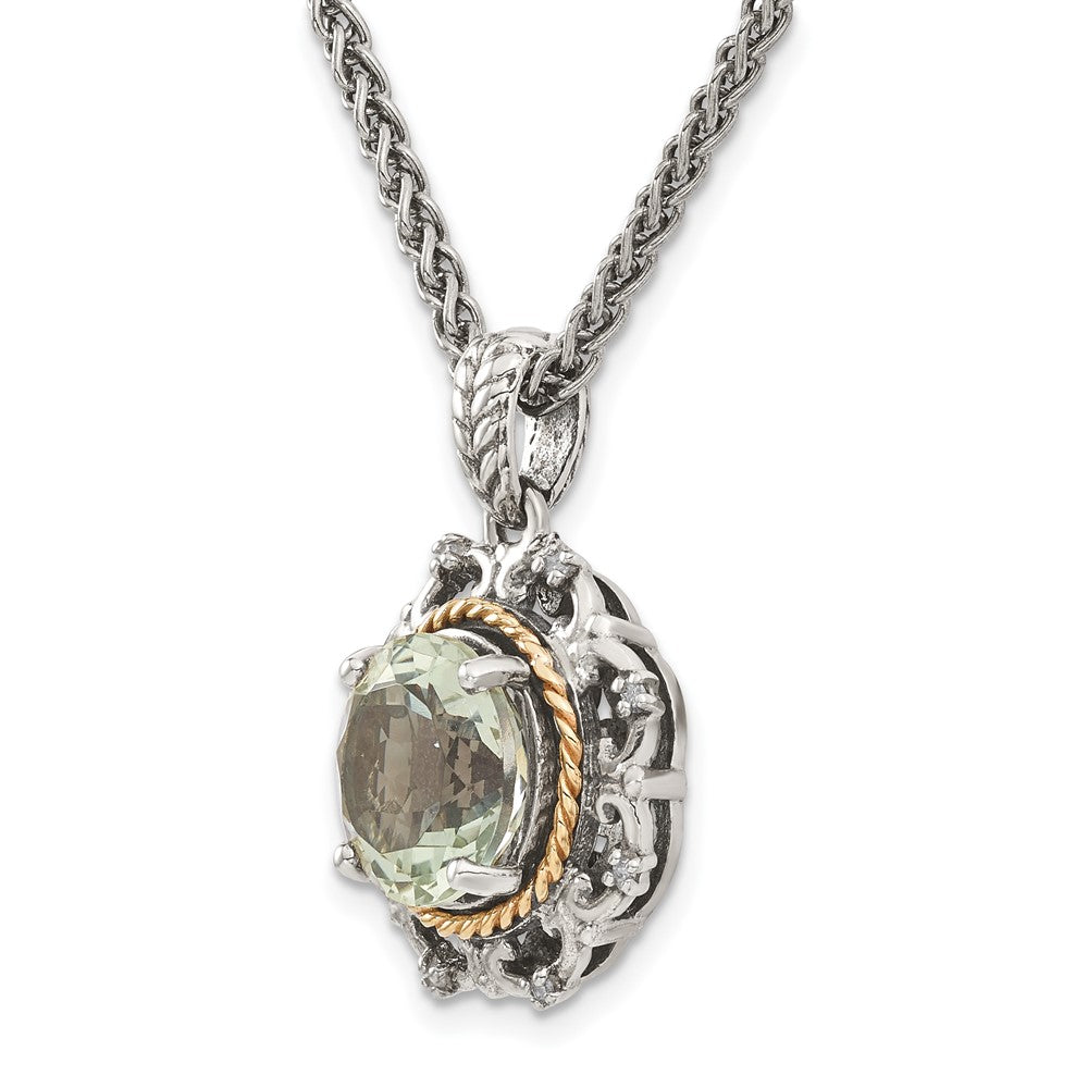14K/Silver Two-Tone Shey Couture Sterling Silver With 14K Accent 18 Inch Antiqued Round Green Quartz And Diamond Necklace