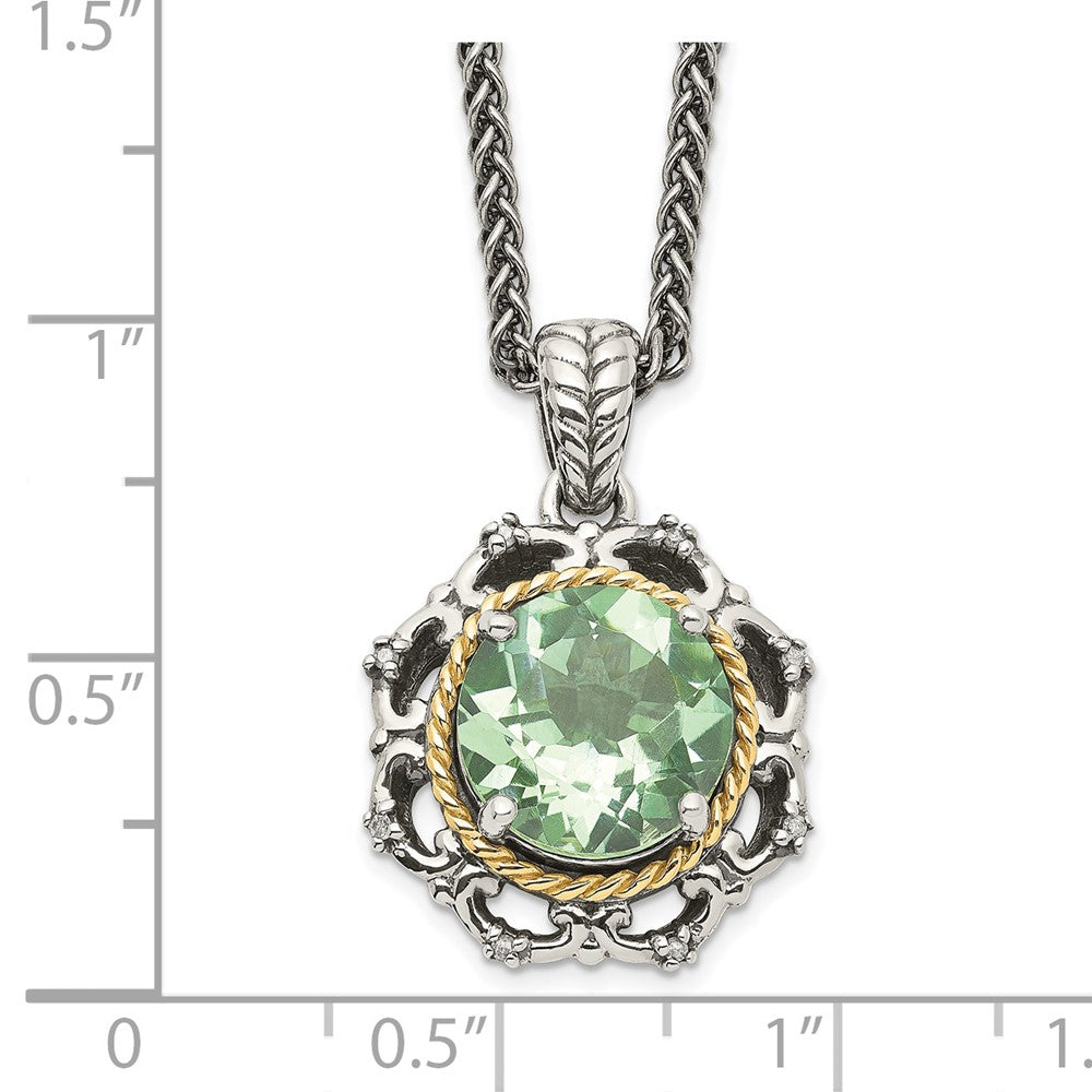 14K/Silver Two-Tone Shey Couture Sterling Silver With 14K Accent 18 Inch Antiqued Round Green Quartz And Diamond Necklace