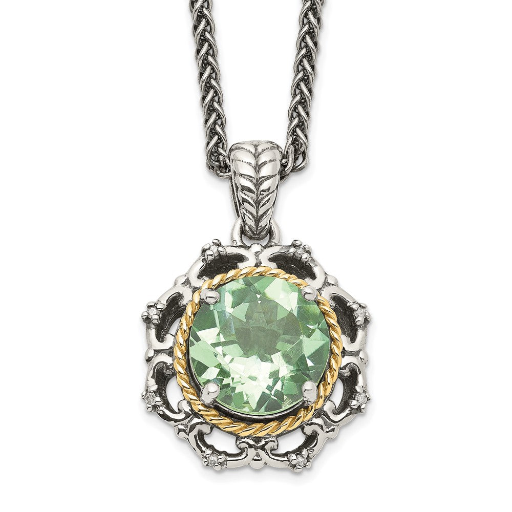 14K/Silver Two-Tone Shey Couture Sterling Silver With 14K Accent 18 Inch Antiqued Round Green Quartz And Diamond Necklace