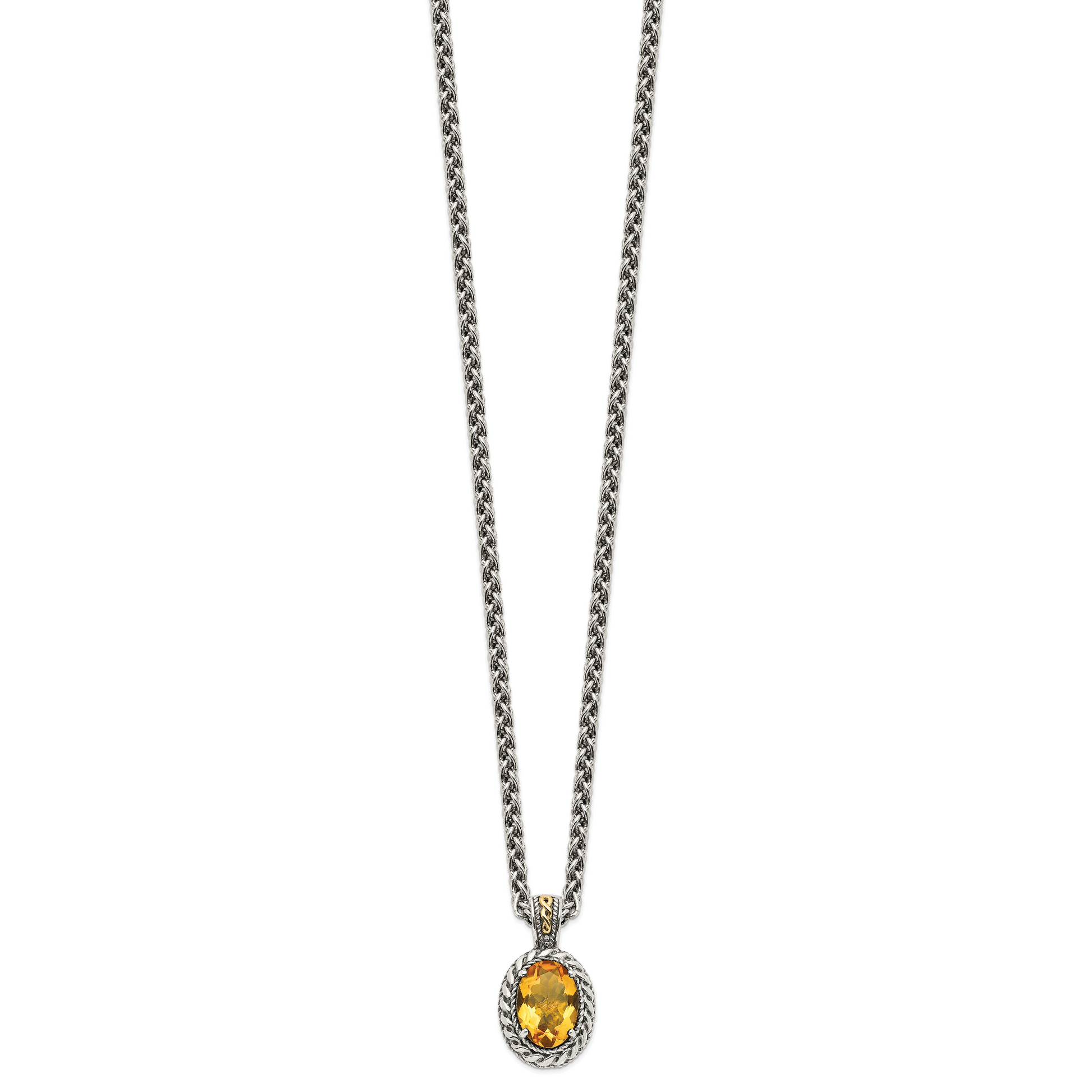 14K/Silver Two-Tone Shey Couture Sterling Silver With 14K Accent 18 Inch Antiqued Oval Citrine Necklace