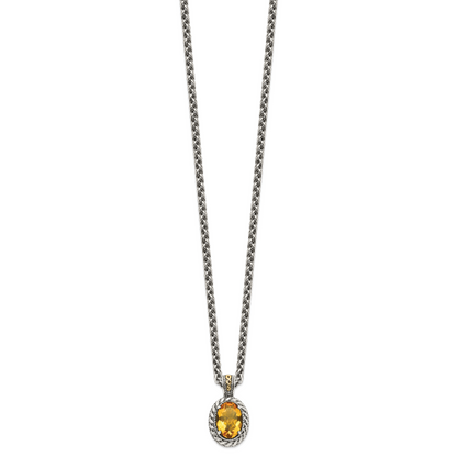 14K/Silver Two-Tone Shey Couture Sterling Silver With 14K Accent 18 Inch Antiqued Oval Citrine Necklace