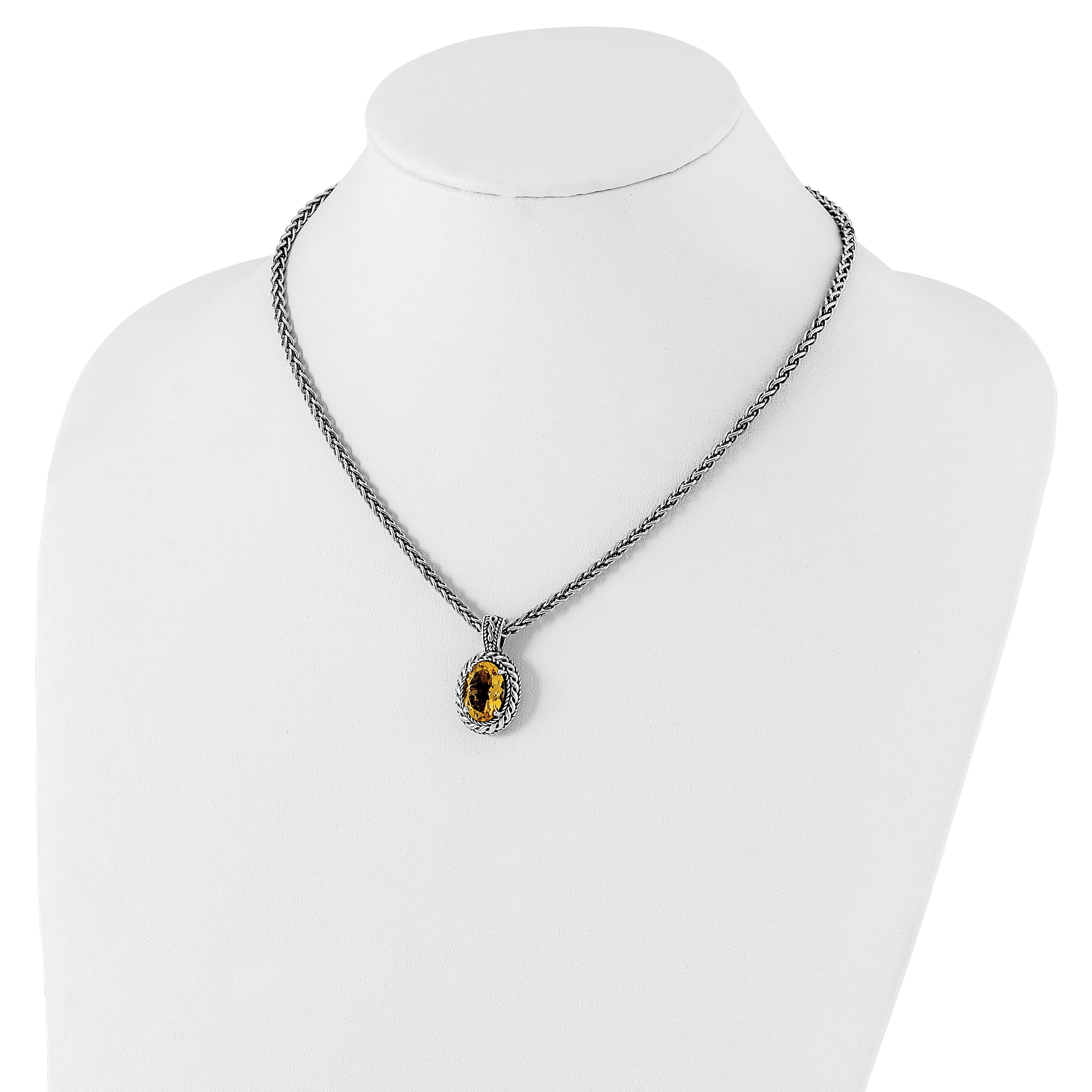 14K/Silver Two-Tone Shey Couture Sterling Silver With 14K Accent 18 Inch Antiqued Oval Citrine Necklace