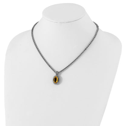 14K/Silver Two-Tone Shey Couture Sterling Silver With 14K Accent 18 Inch Antiqued Oval Citrine Necklace