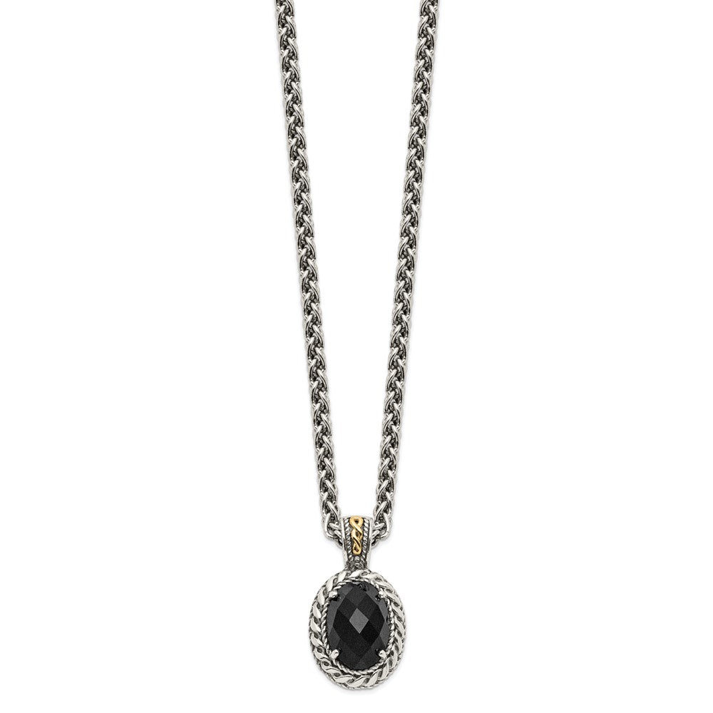 14K/Silver Two-Tone Shey Couture Sterling Silver With 14K Accent 18 Inch Antiqued Checkerboard-Cut Black Onyx Necklace