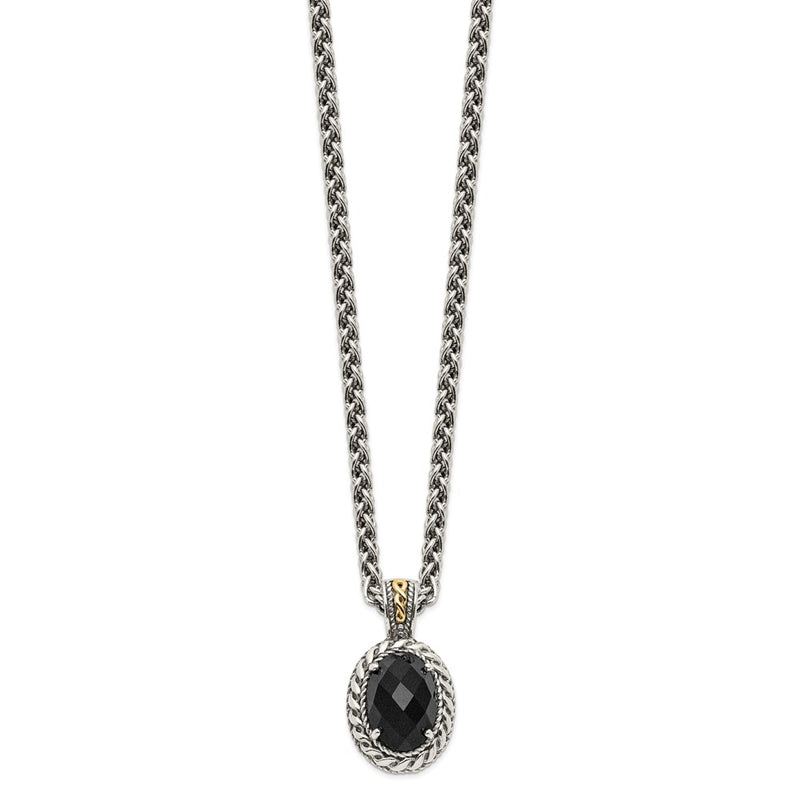 14K/Silver Two-Tone Shey Couture Sterling Silver With 14K Accent 18 Inch Antiqued Checkerboard-Cut Black Onyx Necklace