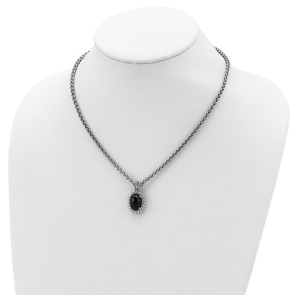 14K/Silver Two-Tone Shey Couture Sterling Silver With 14K Accent 18 Inch Antiqued Checkerboard-Cut Black Onyx Necklace