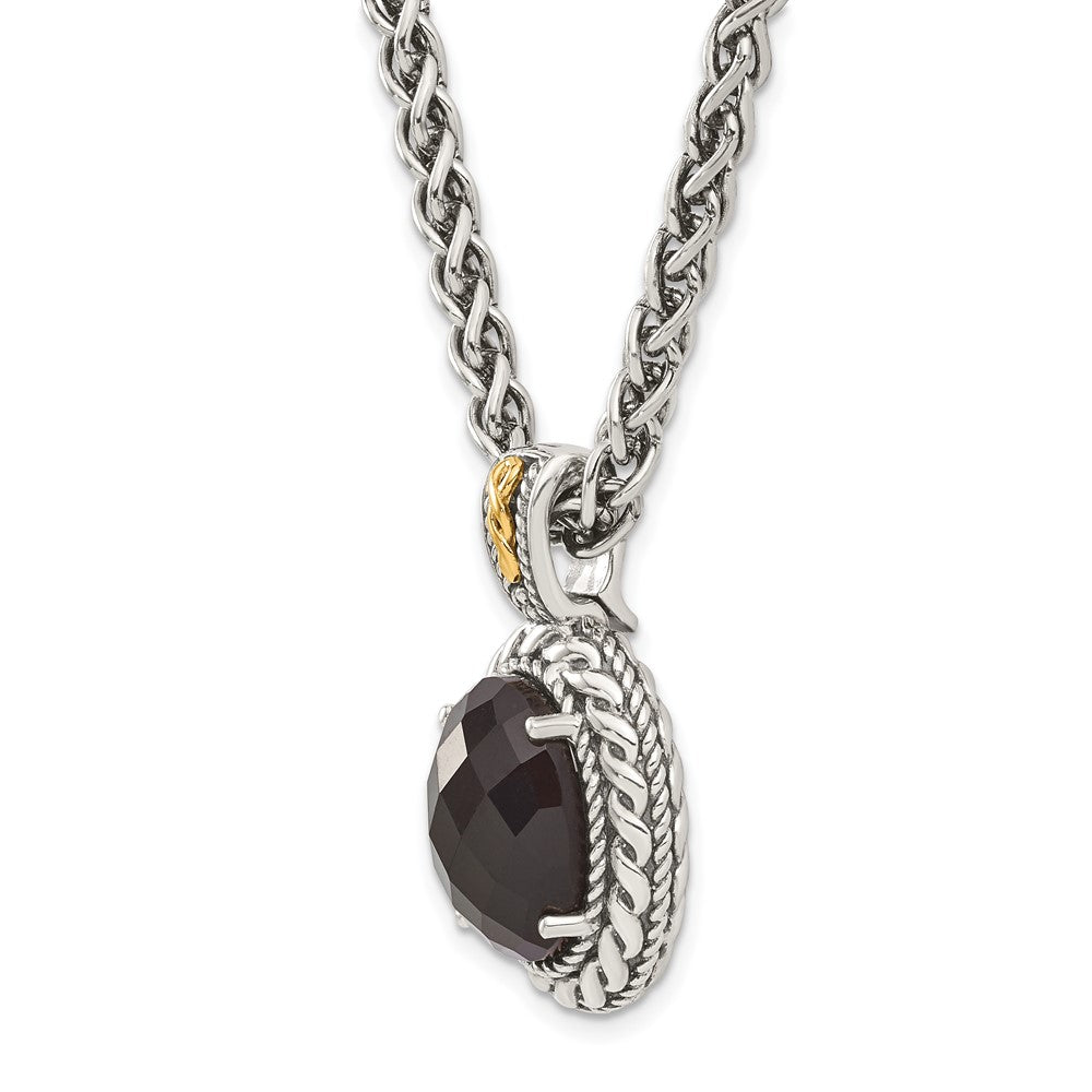 14K/Silver Two-Tone Shey Couture Sterling Silver With 14K Accent 18 Inch Antiqued Checkerboard-Cut Black Onyx Necklace