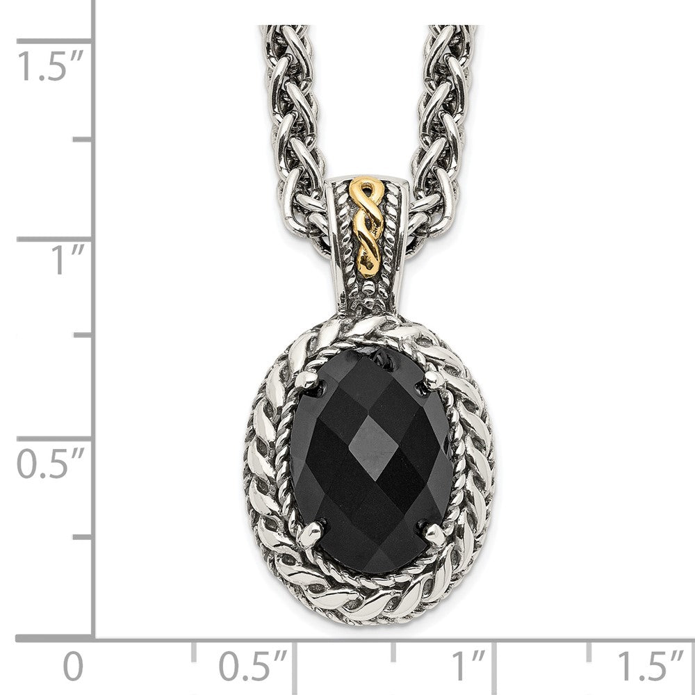 14K/Silver Two-Tone Shey Couture Sterling Silver With 14K Accent 18 Inch Antiqued Checkerboard-Cut Black Onyx Necklace