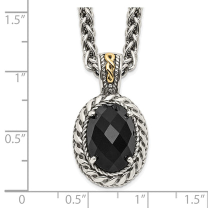 14K/Silver Two-Tone Shey Couture Sterling Silver With 14K Accent 18 Inch Antiqued Checkerboard-Cut Black Onyx Necklace