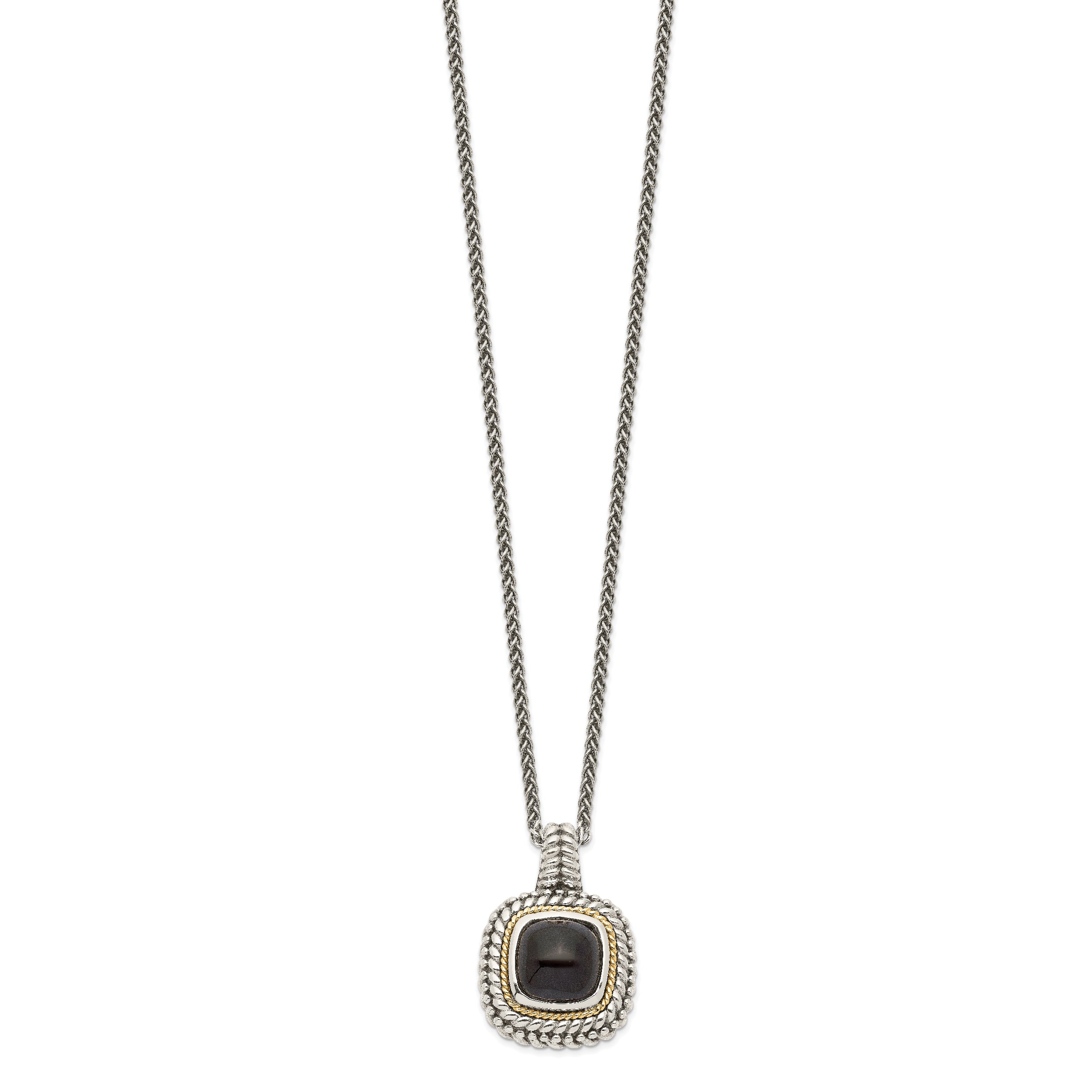 14K/Silver Two-Tone Shey Couture Sterling Silver With 14K Accent 18 Inch Antiqued Cabochon Black Onyx Necklace
