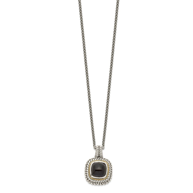 14K/Silver Two-Tone Shey Couture Sterling Silver With 14K Accent 18 Inch Antiqued Cabochon Black Onyx Necklace