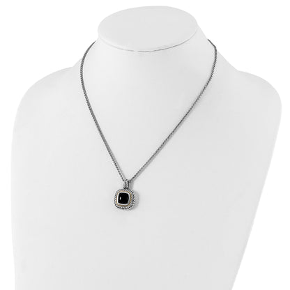 14K/Silver Two-Tone Shey Couture Sterling Silver With 14K Accent 18 Inch Antiqued Cabochon Black Onyx Necklace