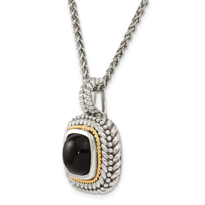 14K/Silver Two-Tone Shey Couture Sterling Silver With 14K Accent 18 Inch Antiqued Cabochon Black Onyx Necklace