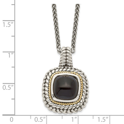 14K/Silver Two-Tone Shey Couture Sterling Silver With 14K Accent 18 Inch Antiqued Cabochon Black Onyx Necklace