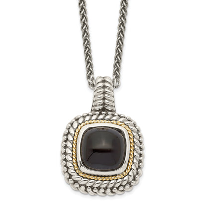14K/Silver Two-Tone Shey Couture Sterling Silver With 14K Accent 18 Inch Antiqued Cabochon Black Onyx Necklace