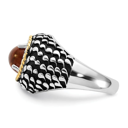 14K/Silver Two Tone Sterling Silver 14K Accent Polished & Antiqued Citrine Ring (Size 7 Only)