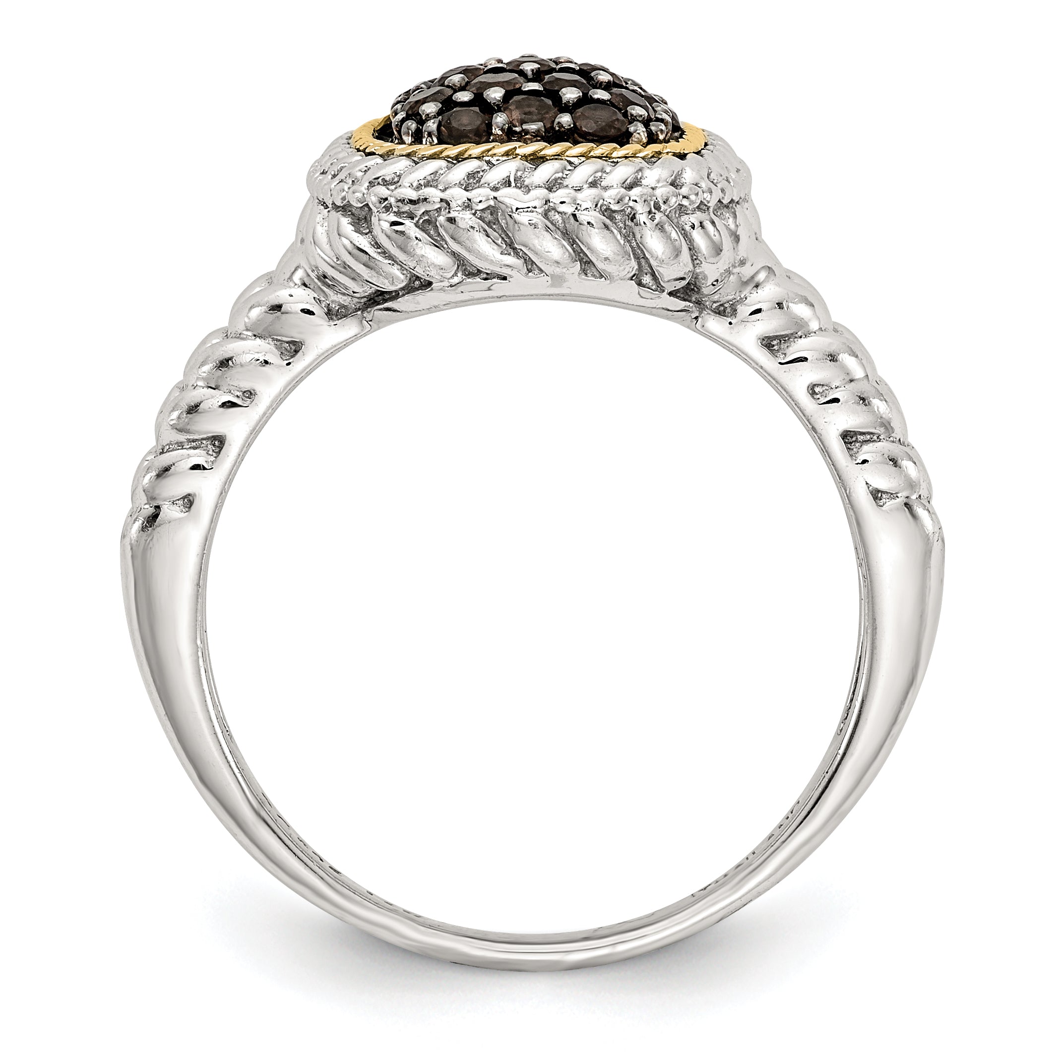 14K/Silver Two Tone Sterling Silver 14K And Black Rhodium Smoky Quartz Ring (Size 8 Only)