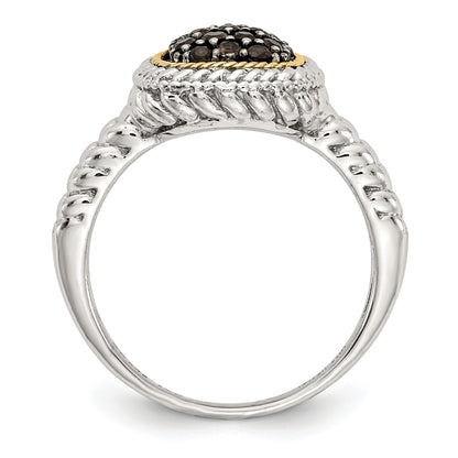 14K/Silver Two Tone Sterling Silver 14K And Black Rhodium Smoky Quartz Ring (Size 8 Only)