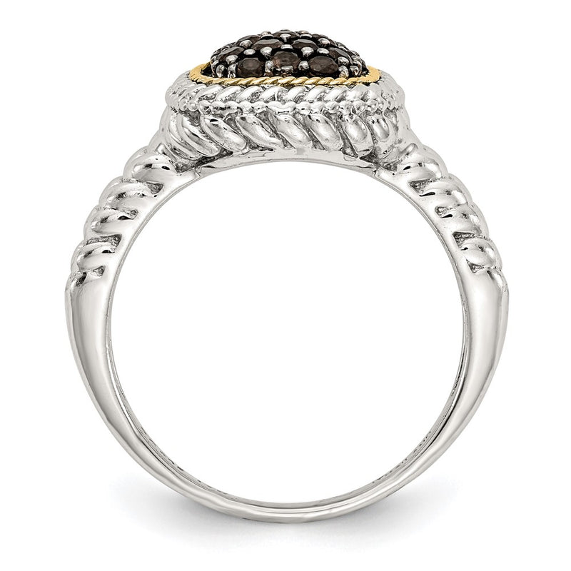 14K/Silver Two Tone Sterling Silver 14K And Black Rhodium Smoky Quartz Ring (Size 8 Only)