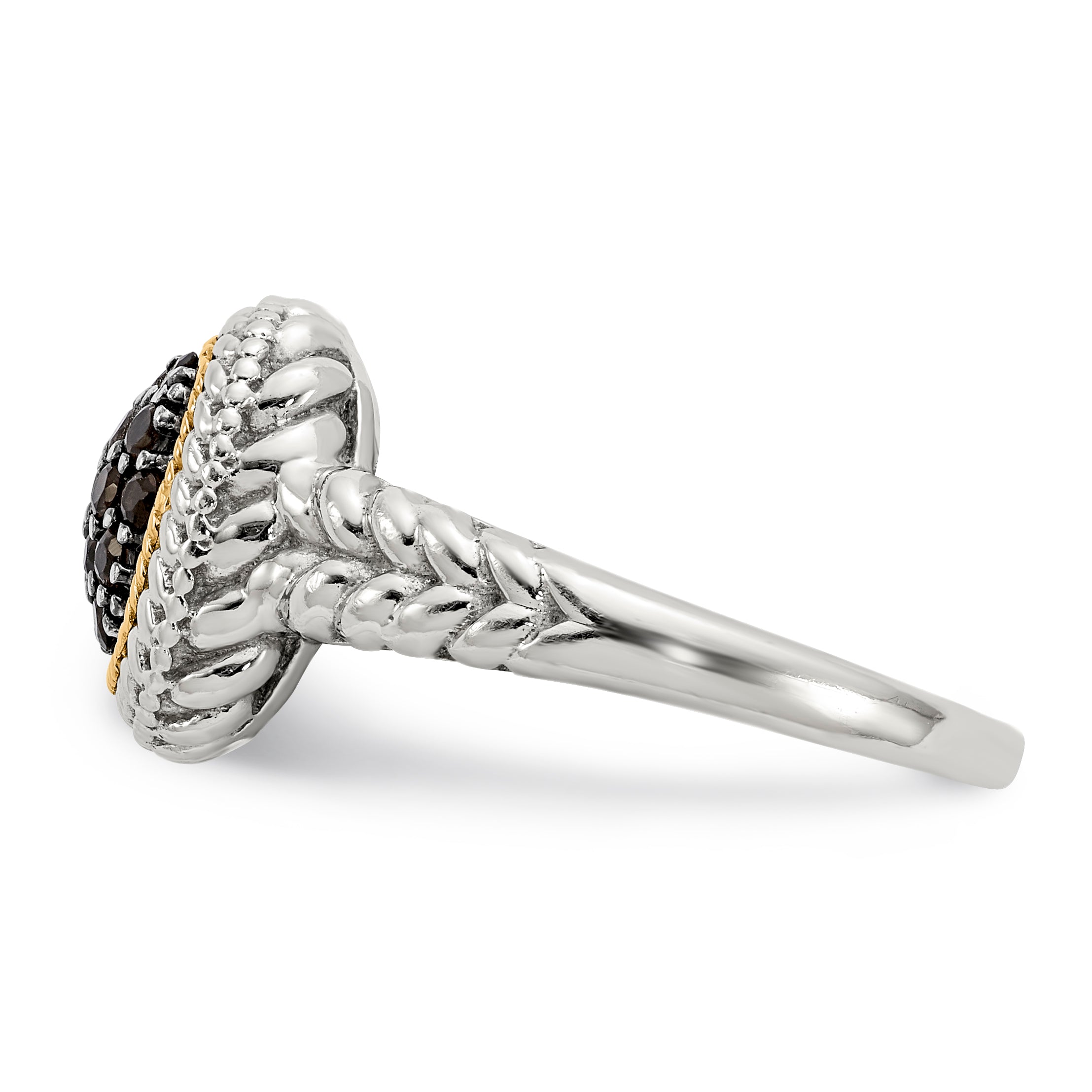 14K/Silver Two Tone Sterling Silver 14K And Black Rhodium Smoky Quartz Ring (Size 8 Only)