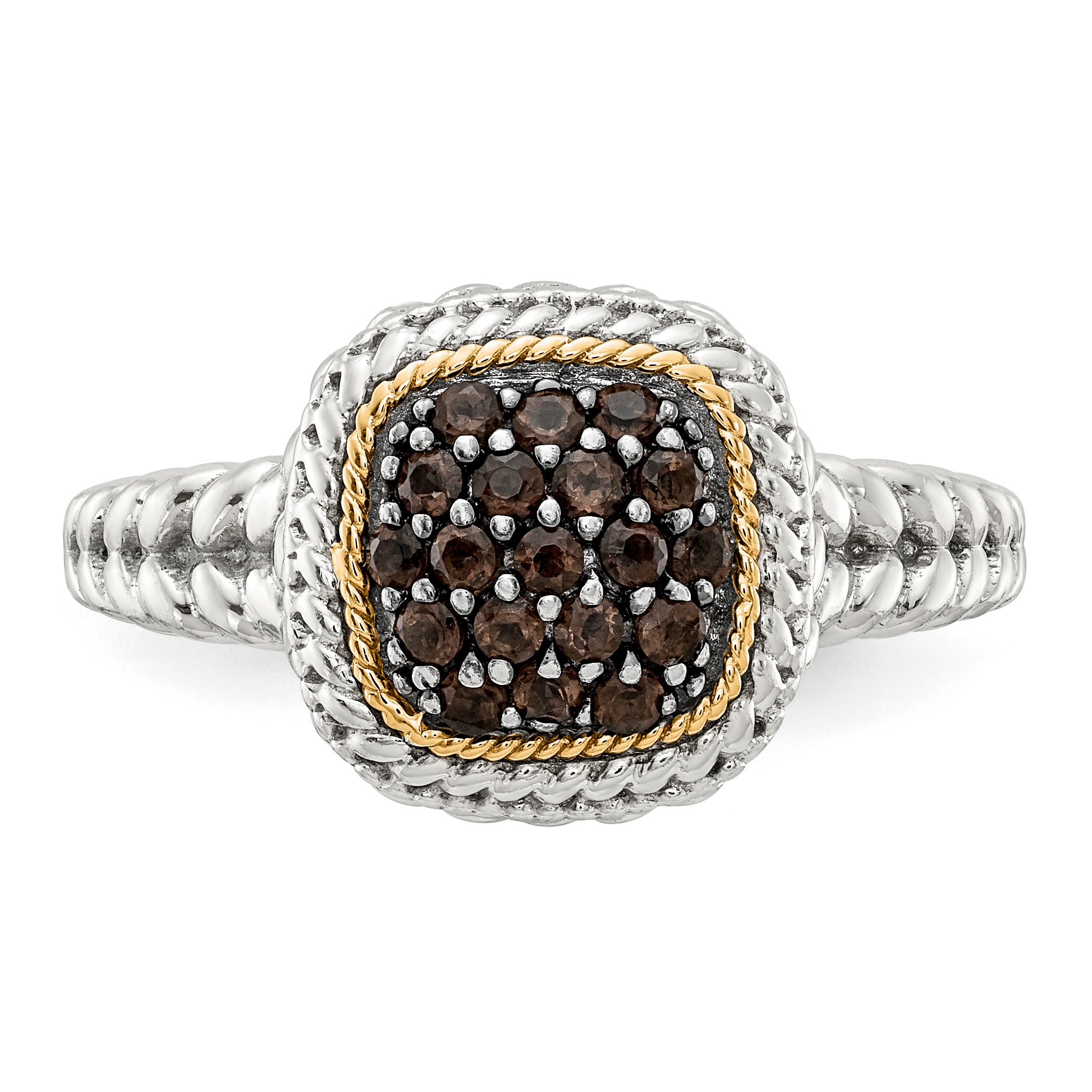 14K/Silver Two Tone Sterling Silver 14K And Black Rhodium Smoky Quartz Ring (Size 8 Only)
