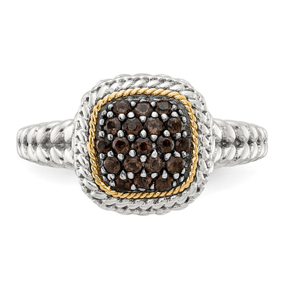14K/Silver Two Tone Sterling Silver 14K And Black Rhodium Smoky Quartz Ring (Size 8 Only)