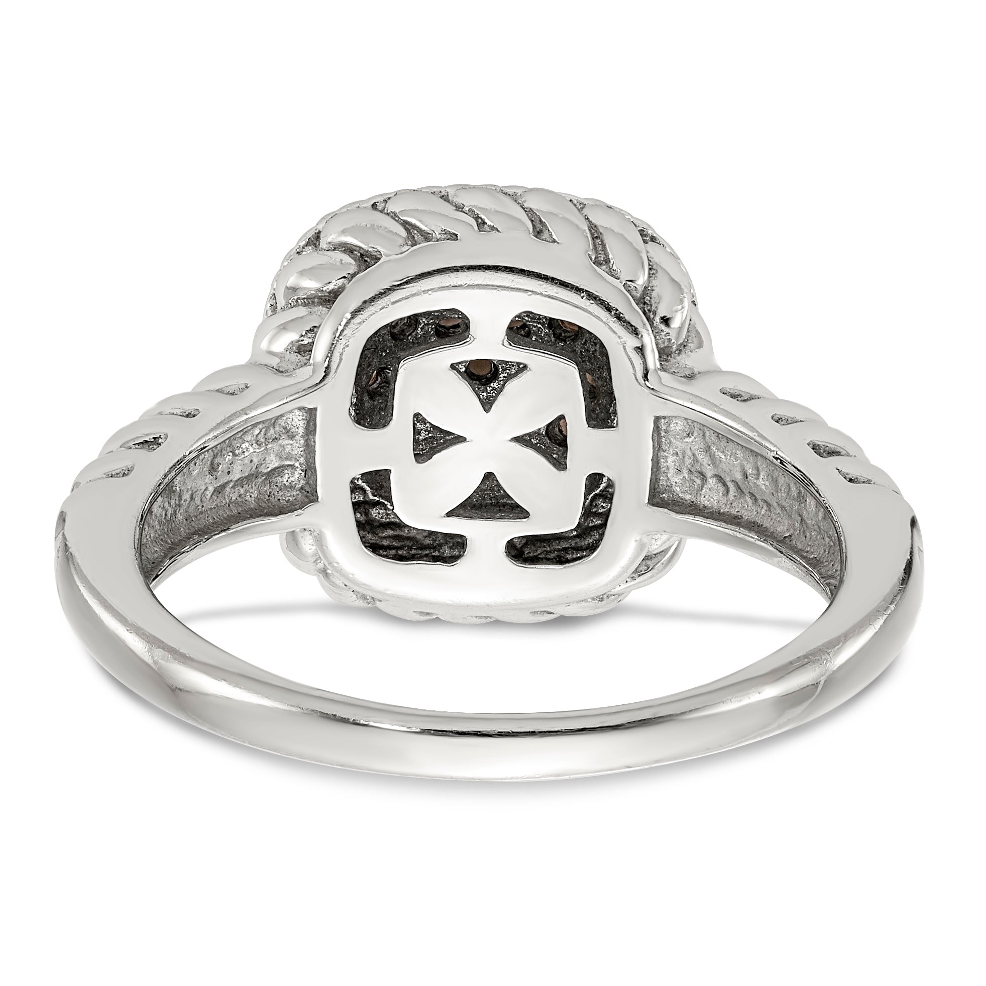 14K/Silver Two Tone Sterling Silver 14K And Black Rhodium Smoky Quartz Ring (Size 8 Only)