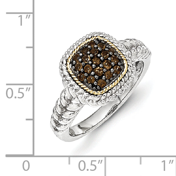 14K/Silver Two Tone Sterling Silver 14K And Black Rhodium Smoky Quartz Ring (Size 8 Only)