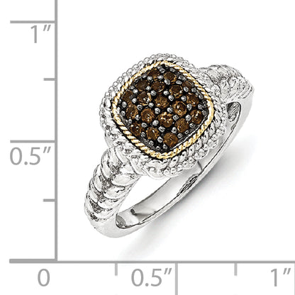 14K/Silver Two Tone Sterling Silver 14K And Black Rhodium Smoky Quartz Ring (Size 8 Only)