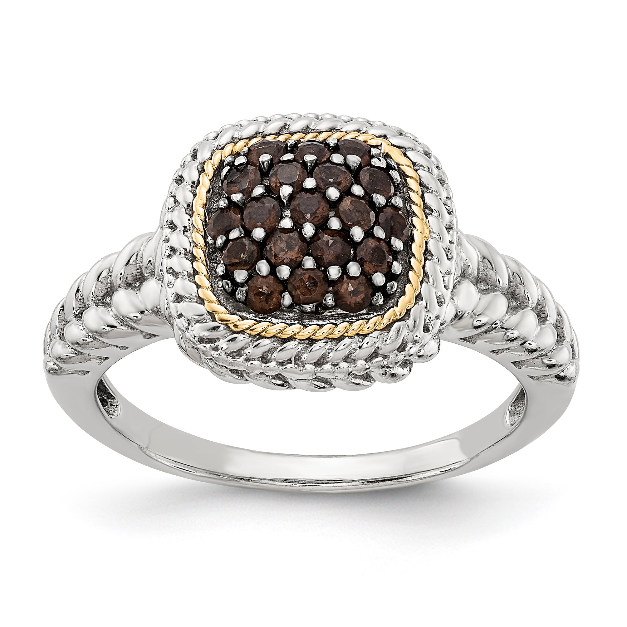 14K/Silver Two Tone Sterling Silver 14K And Black Rhodium Smoky Quartz Ring (Size 8 Only)