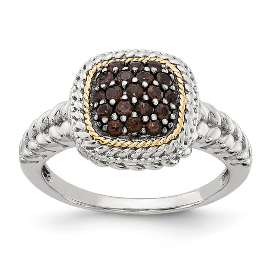 14K/Silver Two Tone Sterling Silver 14K And Black Rhodium Smoky Quartz Ring (Size 8 Only)